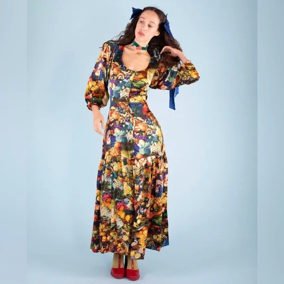 Samantha Pleet banquet dress in harvest print - Picture 1 of 13